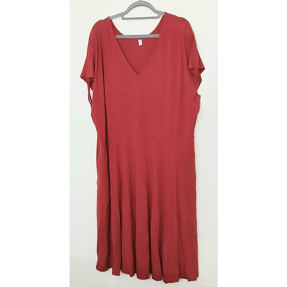 Betabrand Dress Women's Size 3X‎ Red Marilyn Red Knee Length V Neck Arm Ties NEW